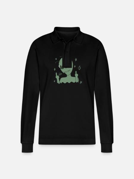 Aliens shows middle finger - Stanley/Stella Organic Unisex Long-Sleeved Polo Shirt Prepster - black