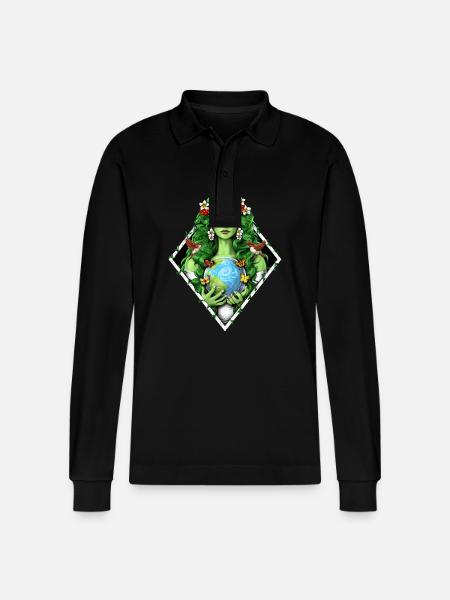 Gaia Mother Earth Goddess - Stanley/Stella Organic Unisex Long-Sleeved Polo Shirt Prepster - black