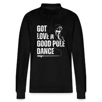 Gotta Love a Good Pole Dance - Stanley/Stella Organic Unisex Long-Sleeved Polo Shirt Prepster - black - Front - Anna (173cm) & Nico (186cm)
