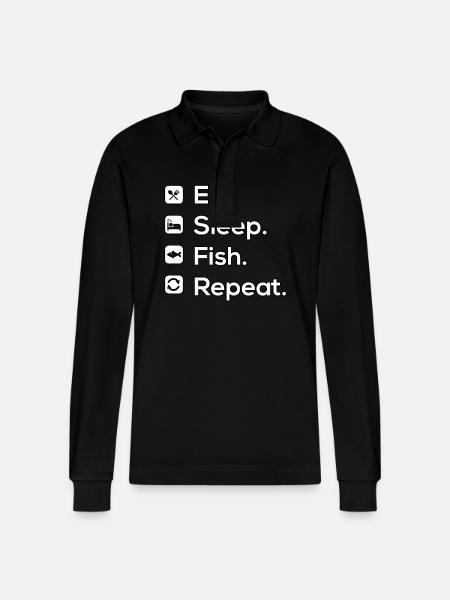 Eat Sleep Fish Repeat - Stanley/Stella Organic Unisex Long-Sleeved Polo Shirt Prepster - black