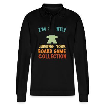 Brettspiel-Geeks lustiger Spruch Brettspieler - Stanley/Stella Unisex Bio-Langarm-Poloshirt Prepster - Schwarz - Vorne - Anna (173cm) & Nico (186cm)