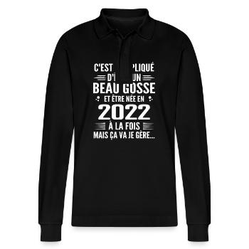 Toujours Beau Gosse 2022 Birthday Gift 2022 - Stanley/Stella Organic Unisex Long-Sleeved Polo Shirt Prepster - black - Front - Anna (173cm) & Nico (186cm)