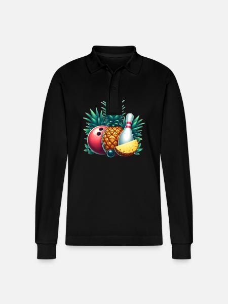 Bowling ball and pineapple - Stanley/Stella Organic Unisex Long-Sleeved Polo Shirt Prepster - black