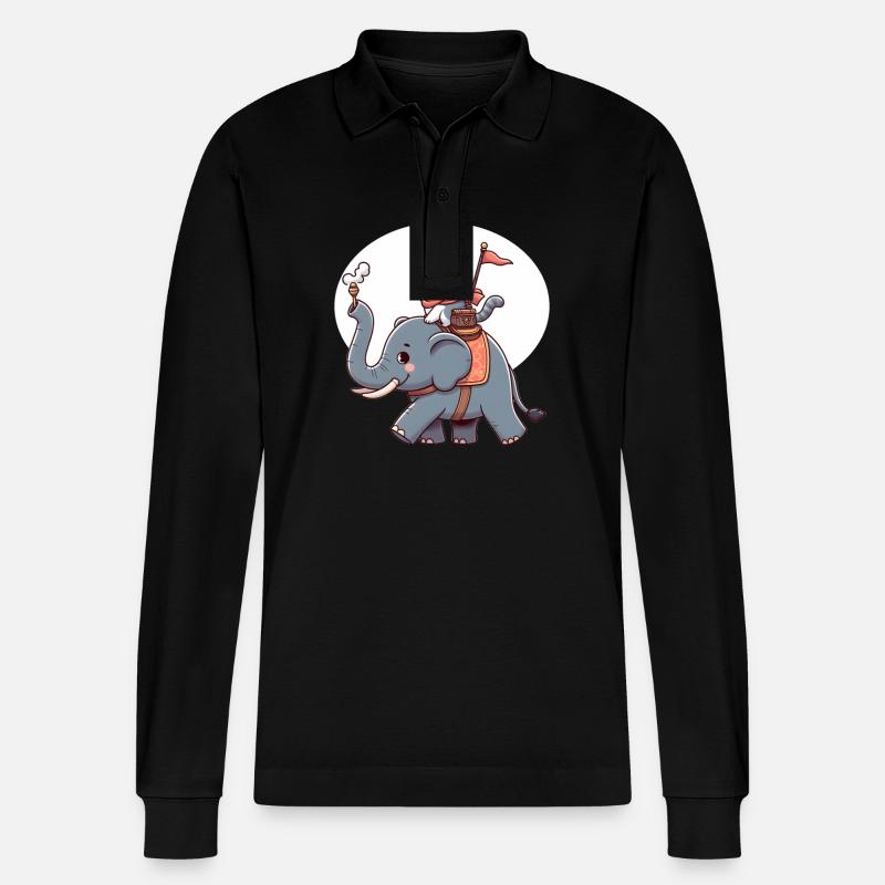 Katze reitet Elefant - Stanley/Stella Unisex Bio-Langarm-Poloshirt Prepster - Schwarz