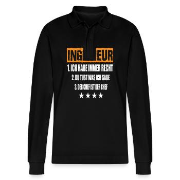 Engineer - Stanley/Stella Organic Unisex Long-Sleeved Polo Shirt Prepster - black - Front - Anna (173cm) & Nico (186cm)