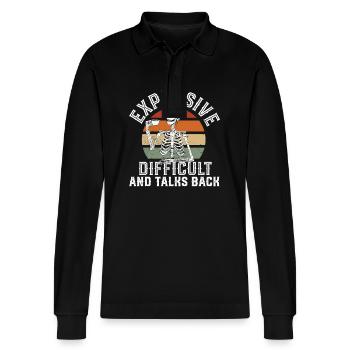 ex Expensive Difficult And Talks Back Skeleton - Stanley/Stella Organic Unisex Long-Sleeved Polo Shirt Prepster - black - Front - Anna (173cm) & Nico (186cm)