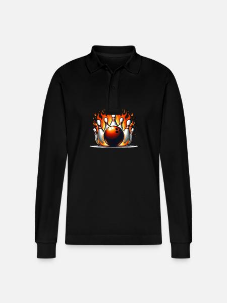 Fireball in bowling - Stanley/Stella Organic Unisex Long-Sleeved Polo Shirt Prepster - black