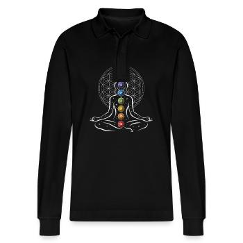 Meditations-Chakra - Stanley/Stella Unisex Bio-Langarm-Poloshirt Prepster - Schwarz - Vorne - Anna (173cm) & Nico (186cm)