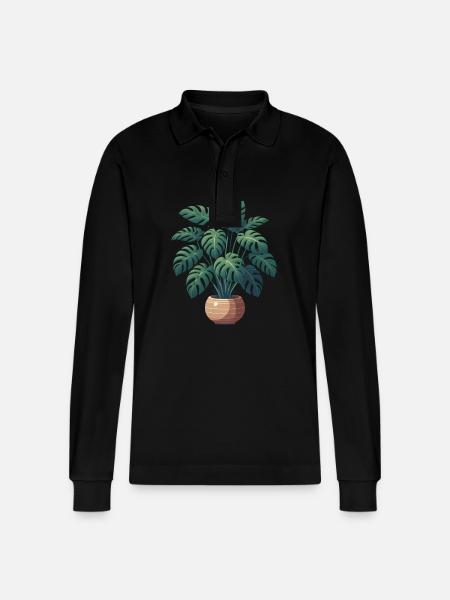 Wunderschöne Monstera Pflanze - Stanley/Stella Unisex Bio-Langarm-Poloshirt Prepster - Schwarz
