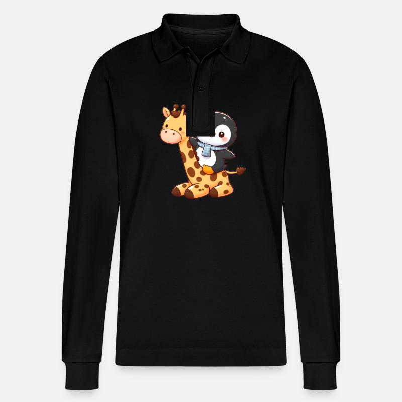 Pinguin reitet Giraffe - Stanley/Stella Unisex Bio-Langarm-Poloshirt Prepster - Schwarz