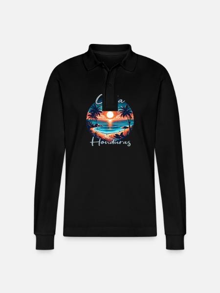 Sunset in Utila, Honduras - Stanley/Stella Organic Unisex Long-Sleeved Polo Shirt Prepster - black