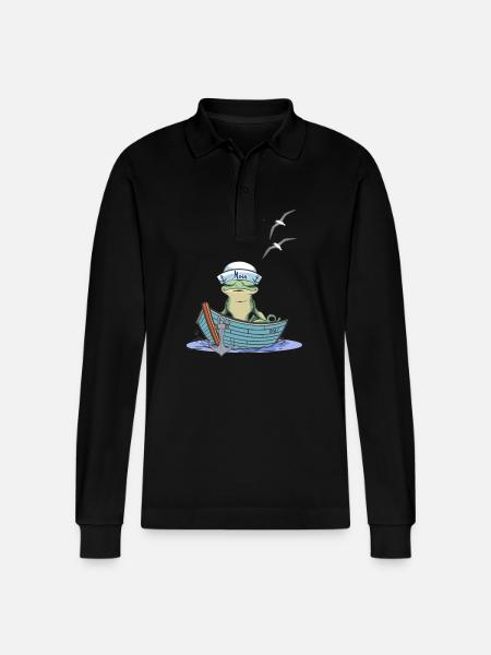 Frøsejler sejler båd Tudse frøer - Stanley/Stella Prepster økologisk unisex langærmet poloshirt - sort