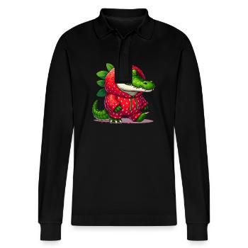 Krokodil im Erdbeerkostüm - Stanley/Stella Unisex Bio-Langarm-Poloshirt Prepster - Schwarz - Vorne - Anna (173cm) & Nico (186cm)