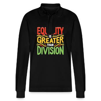 Equality is greater than division African History - Stanley/Stella Organic Unisex Long-Sleeved Polo Shirt Prepster - black - Front - Anna (173cm) & Nico (186cm)