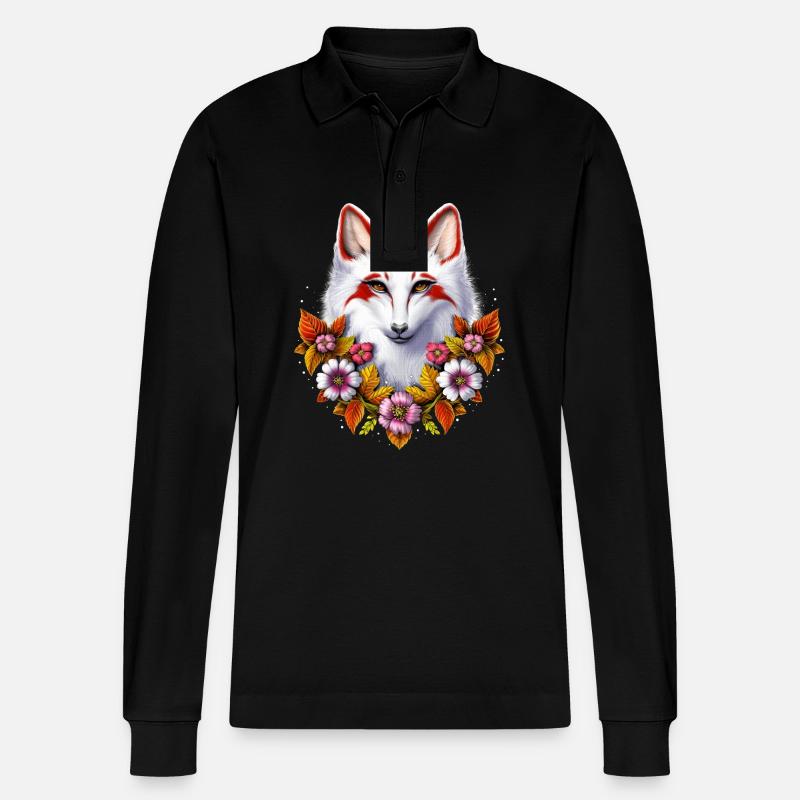 Japanischer Kitsune-Fuchs - Stanley/Stella Unisex Bio-Langarm-Poloshirt Prepster - Schwarz