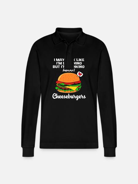 Cheeseburger Burger - Stanley/Stella Organic Unisex Long-Sleeved Polo Shirt Prepster - black