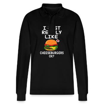 Cheeseburger - Stanley/Stella Unisex Bio-Langarm-Poloshirt Prepster - Schwarz - Vorne - Anna (173cm) & Nico (186cm)