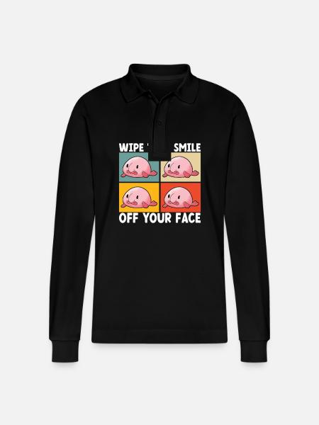 Cute Blob Fish Ugly Fish - Stanley/Stella Organic Unisex Long-Sleeved Polo Shirt Prepster - black