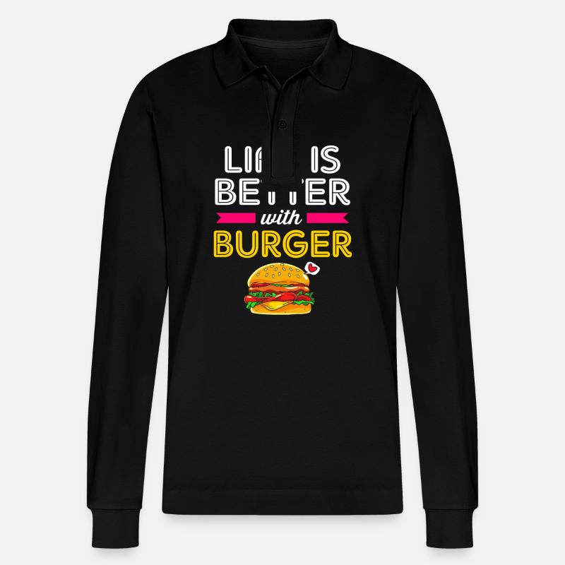 Cheeseburger - Stanley/Stella Unisex Bio-Langarm-Poloshirt Prepster - Schwarz