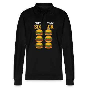 Cheeseburger Six Pack - Stanley/Stella Unisex Bio-Langarm-Poloshirt Prepster - Schwarz - Vorne - Anna (173cm) & Nico (186cm)