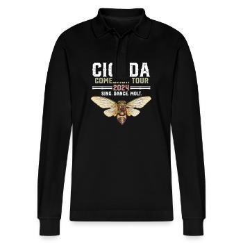 Cicada Comeback Tour 2024 Cicada Brood Swarm - Stanley/Stella Organic Unisex Long-Sleeved Polo Shirt Prepster - black - Front - Anna (173cm) & Nico (186cm)