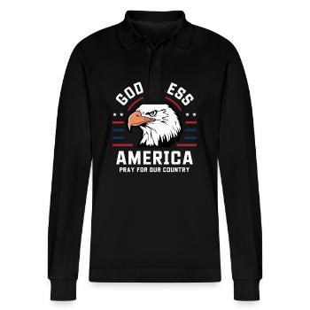 God Bless America - Pray for our country USA - Stanley/Stella Unisex Bio-Langarm-Poloshirt Prepster - Schwarz - Vorne - Anna (173cm) & Nico (186cm)