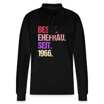 Valentinstag Beste Ehefrau Seit 1966 - Stanley/Stella Unisex Bio-Langarm-Poloshirt Prepster - Schwarz - Vorne - Anna (173cm) & Nico (186cm)