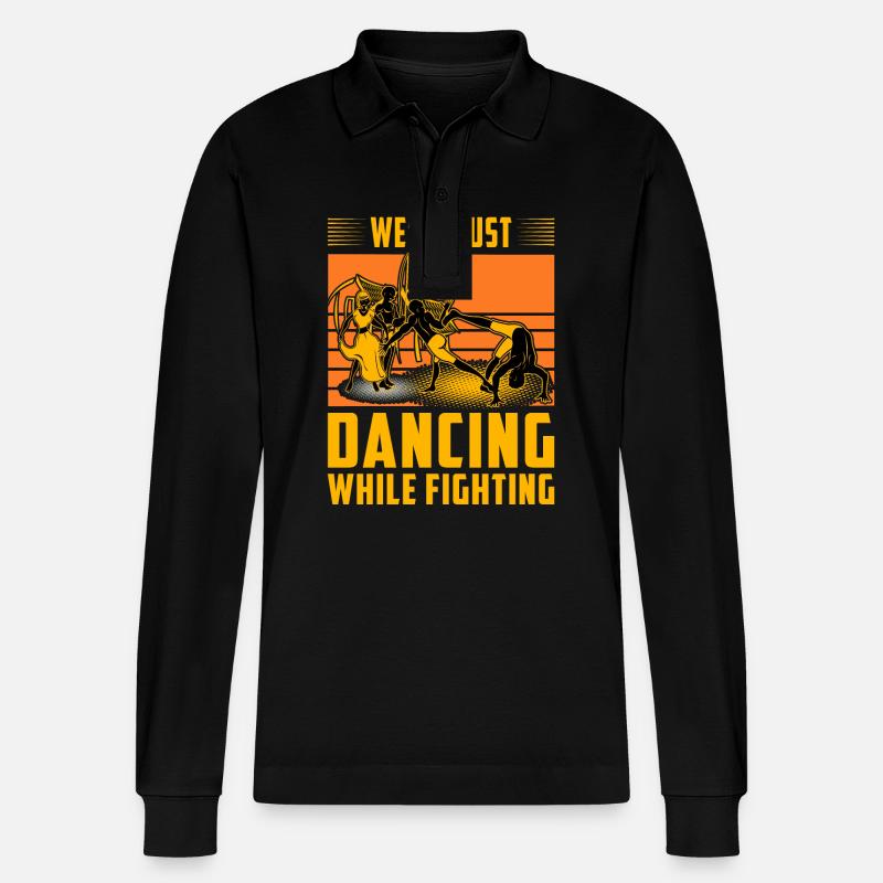 We're just dancing while fighting - Stanley/Stella Organic Unisex Long-Sleeved Polo Shirt Prepster - black