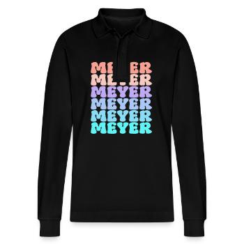 Meyer Familie Nachname Retro - Stanley/Stella Unisex Bio-Langarm-Poloshirt Prepster - Schwarz - Vorne - Anna (173cm) & Nico (186cm)