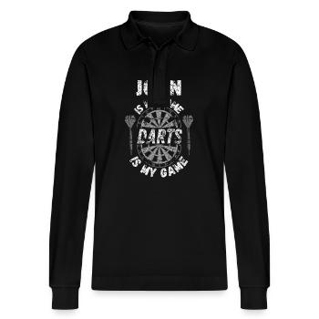 T-shirt de fléchettes personnalisé pour John - Polo à manches longues bio PREPSTER Stanley/Stella Unisexe - noir - Devant - Anna (173cm) & Nico (186cm)