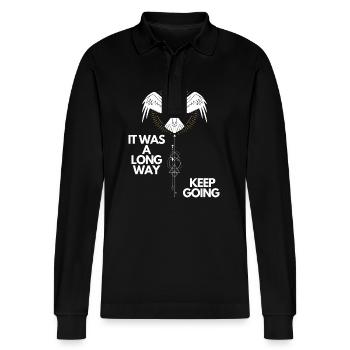 Keep going Nordic Motivational Design - Stanley/Stella Organic Unisex Long-Sleeved Polo Shirt Prepster - black - Front - Anna (173cm) & Nico (186cm)
