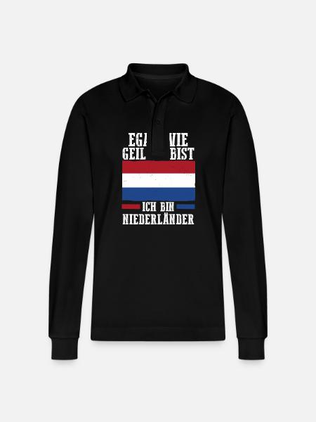 Netherlands Netherlands Holland - Stanley/Stella Organic Unisex Long-Sleeved Polo Shirt Prepster - black