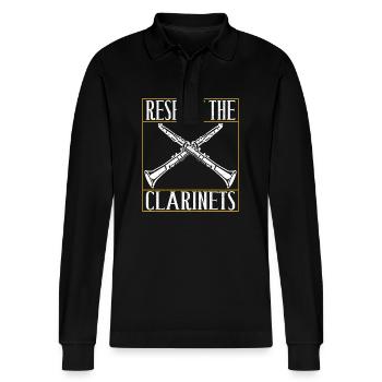 Clarinet Wind Instrument Clarinet player - Stanley/Stella Organic Unisex Long-Sleeved Polo Shirt Prepster - black - Front - Anna (173cm) & Nico (186cm)