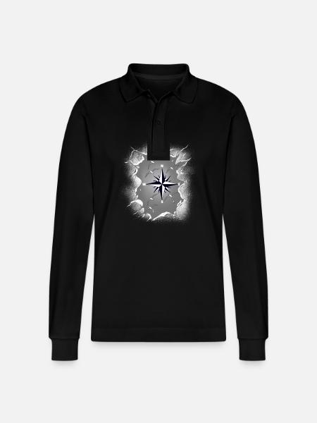 Seagulls Seagull Compass Maritime - Stanley/Stella Organic Unisex Long-Sleeved Polo Shirt Prepster - black