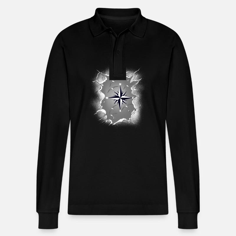 Möwen Möwe Kompass maritim - Stanley/Stella Unisex Bio-Langarm-Poloshirt Prepster - Schwarz