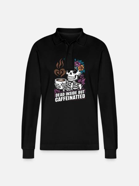 Funny Coffee Caffeine Skeleton Saying - Stanley/Stella Organic Unisex Long-Sleeved Polo Shirt Prepster - black