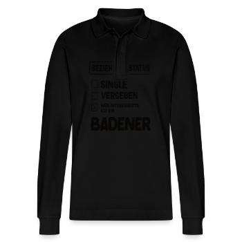 Badener Beziehungsstatus Badener Baden - Stanley/Stella Unisex Bio-Langarm-Poloshirt Prepster - Schwarz - Vorne - Anna (173cm) & Nico (186cm)