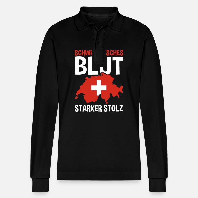 Schweizer Schweiz - Stanley/Stella Unisex Bio-Langarm-Poloshirt Prepster - Schwarz