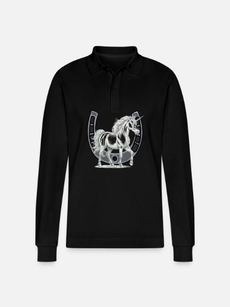 Hoefijzer Eenhoorn Eenhoorns Paard Paarden - Stanley/Stella uniseks bio poloshirt met lange mouwen Prepster - zwart