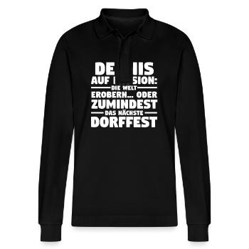 First name Dennis - Stanley/Stella Organic Unisex Long-Sleeved Polo Shirt Prepster - black - Front - Anna (173cm) & Nico (186cm)