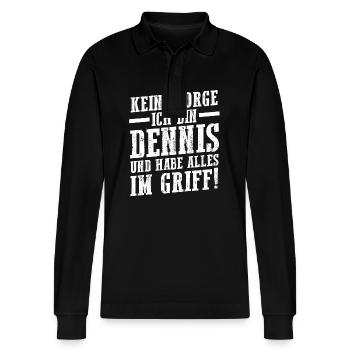First name Dennis - Stanley/Stella Organic Unisex Long-Sleeved Polo Shirt Prepster - black - Front - Anna (173cm) & Nico (186cm)