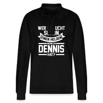 First name Dennis - Stanley/Stella Organic Unisex Long-Sleeved Polo Shirt Prepster - black - Front - Anna (173cm) & Nico (186cm)