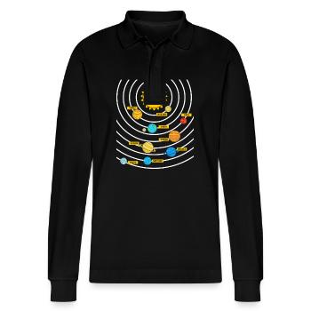 Universe Solar System - Stanley/Stella Organic Unisex Long-Sleeved Polo Shirt Prepster - black - Front - Anna (173cm) & Nico (186cm)
