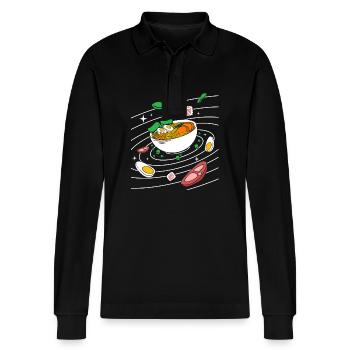 Universe Solar System - Stanley/Stella Organic Unisex Long-Sleeved Polo Shirt Prepster - black - Front - Anna (173cm) & Nico (186cm)