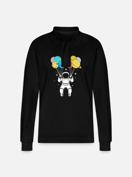 Universe Solar System - Stanley/Stella Organic Unisex Long-Sleeved Polo Shirt Prepster - black