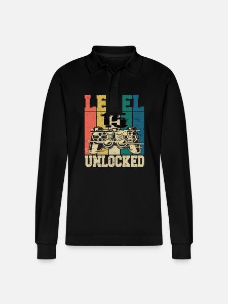 Level 18 Unlocked - Stanley/Stella Organic Unisex Long-Sleeved Polo Shirt Prepster - black
