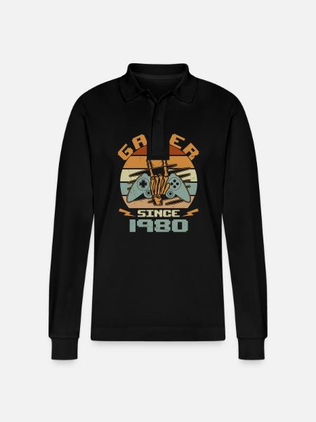 Gamer siden 1980 - Gaming fødselsdagsgave 1980 - Stanley/Stella Prepster økologisk unisex langærmet poloshirt - sort