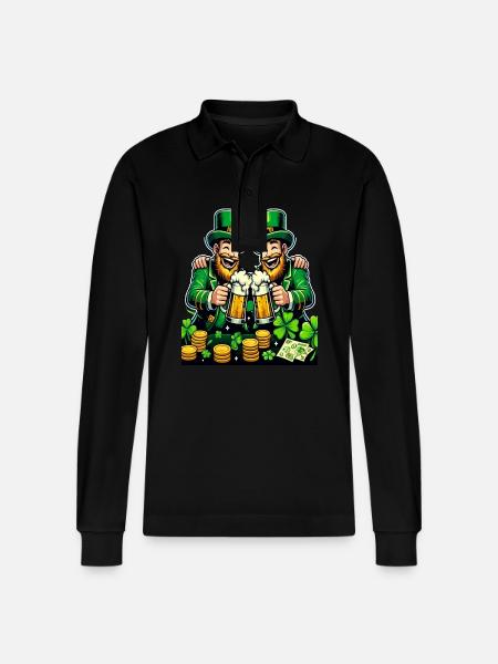 Toasting Leprechaun (Irish Leprechaun)s - Stanley/Stella Organic Unisex Long-Sleeved Polo Shirt Prepster - black