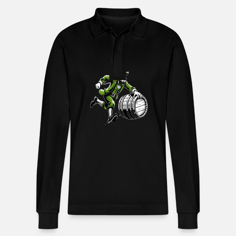 Fassschiebender Leprechaun (Irischer Kobold) - Stanley/Stella Unisex Bio-Langarm-Poloshirt Prepster - Schwarz
