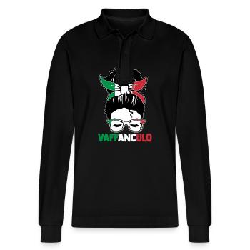 Italien Italiener Vaffanculo - Stanley/Stella Unisex Bio-Langarm-Poloshirt Prepster - Schwarz - Vorne - Anna (173cm) & Nico (186cm)